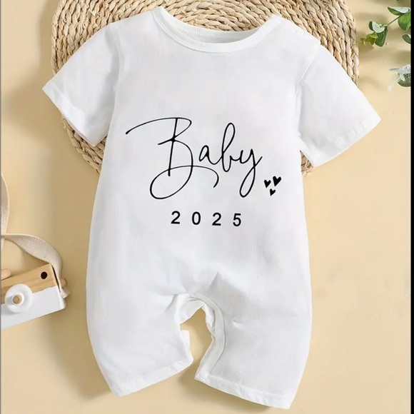 Onesie “Baby 2025” SS/LL, NIP, 3-6 mo., white, snap crotch and shoulder, 95%_5% - Picture 1 of 5